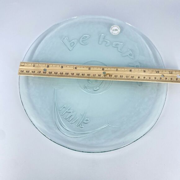 San Miguel Recycled Glass Dinner Plates Green Tint Spain Set 4 Be Happy Smile - Picture 5 of 6